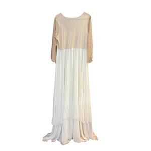 Boutique beige lace flutter sleeve tiered white chiffon formal dress SIZE 4X